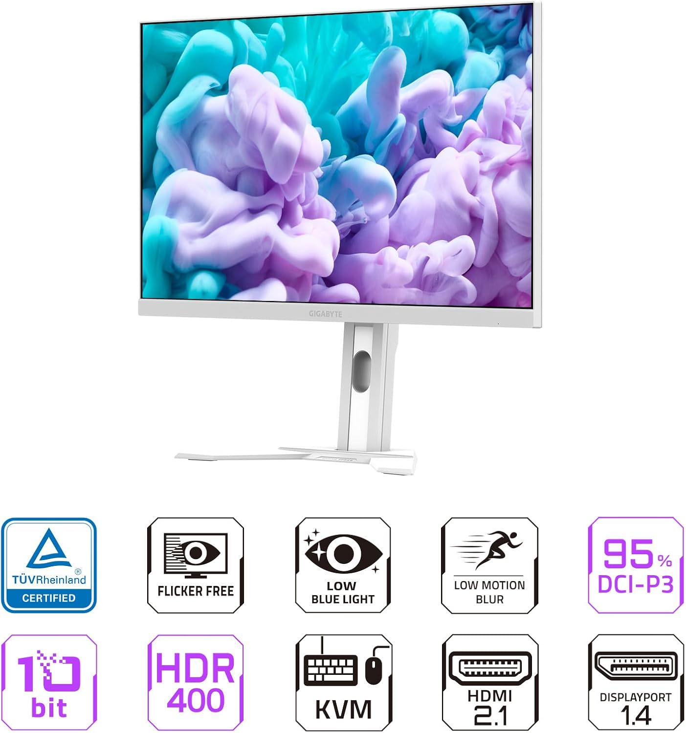 GIGABYTE - M27Q Advanced ICE (SA) - 27' SS IPS Gaming Monitor - QHD 2560x1440-180Hz - 1ms MPRT - AMD FreeSync - Type C KVM - HDMI, DP, Type C - Height Adjustable - White
