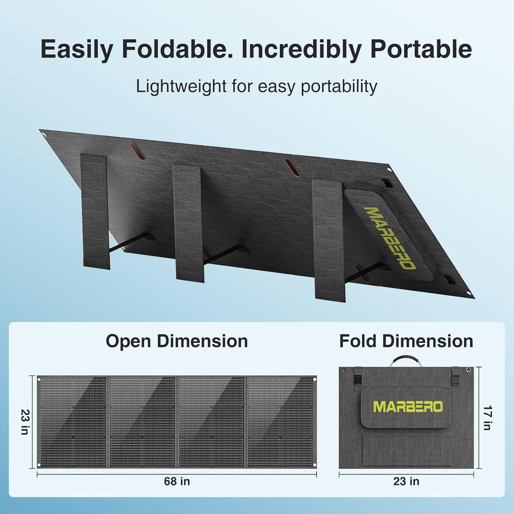 MARBERO 200W Portable Solar Panel for Power Station IP68 Waterproof 200 Watt Foldable Solar Charger >23% High Efficiency Compatible with Solar Generator for Camping RV Outdoor Cloudy