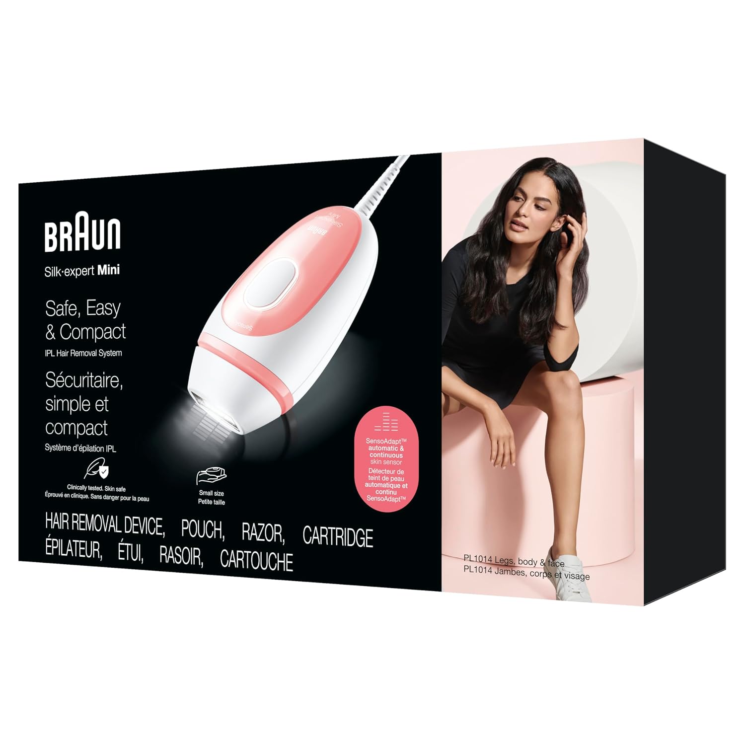 Braun IPL at Home Laser Hair Removal for Women and Men, Silk Expert Mini PL1014 with Venus Razor, Permanent Visible Hair Reduction in Hair Regrowth for Body & Face, Corded
