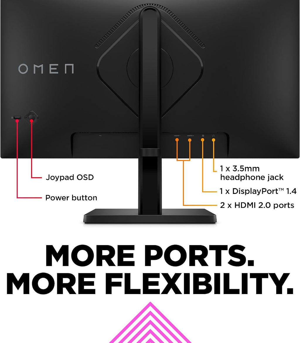 HP OMEN 23.8' FHD 165Hz Gaming Monitor, FHD Display (1920 x 1080), IPS panel, 99% sRGB, 90% DCI-P3, 16:9, AMD FreeSync Premium Technology, 24 (2023),Black