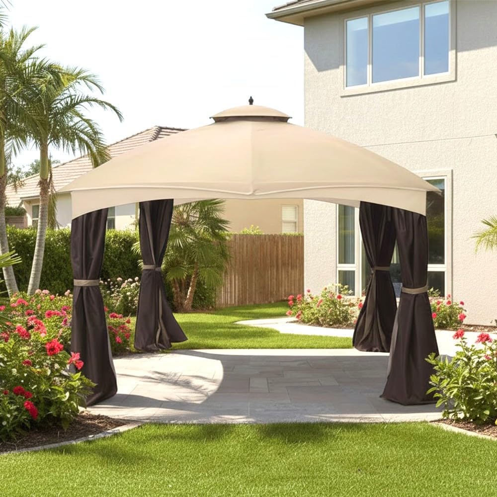 Garden Winds Heavy Duty Reinforced Replacement Canopy Top Cover Compatible with The GF-12S004B, TPGAZ17-002 Allen Roth 10' x 12' Gazebo - Classic Sand, Riplock 500