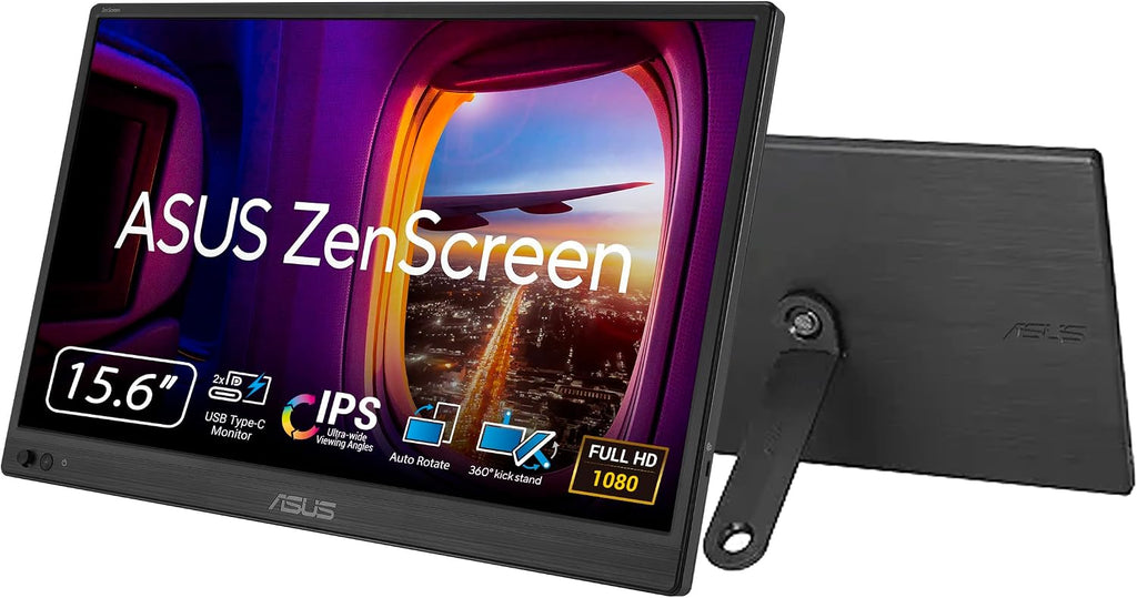 ASUS ZenScreen 15.6' Portable Monitor for Laptop (MB169CK) - Dual USB-C, Mini-HDMI, Plug & Play External Screen for Travel Dual Setup, Full HD, IPS, Anti-Glare Surface, 360° Kickstand, 3yr Warranty