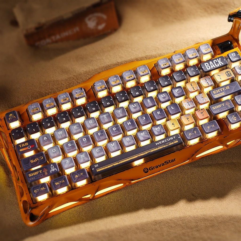 GravaStar Mercury K1 Pro Wireless Mechanical Gaming Keyboard, Aluminum Alloy 75% Layout, Hot-Swappable RGB Custom Keyboard with Linear Switches – Handcrafted Battle-Worn Yellow Edition