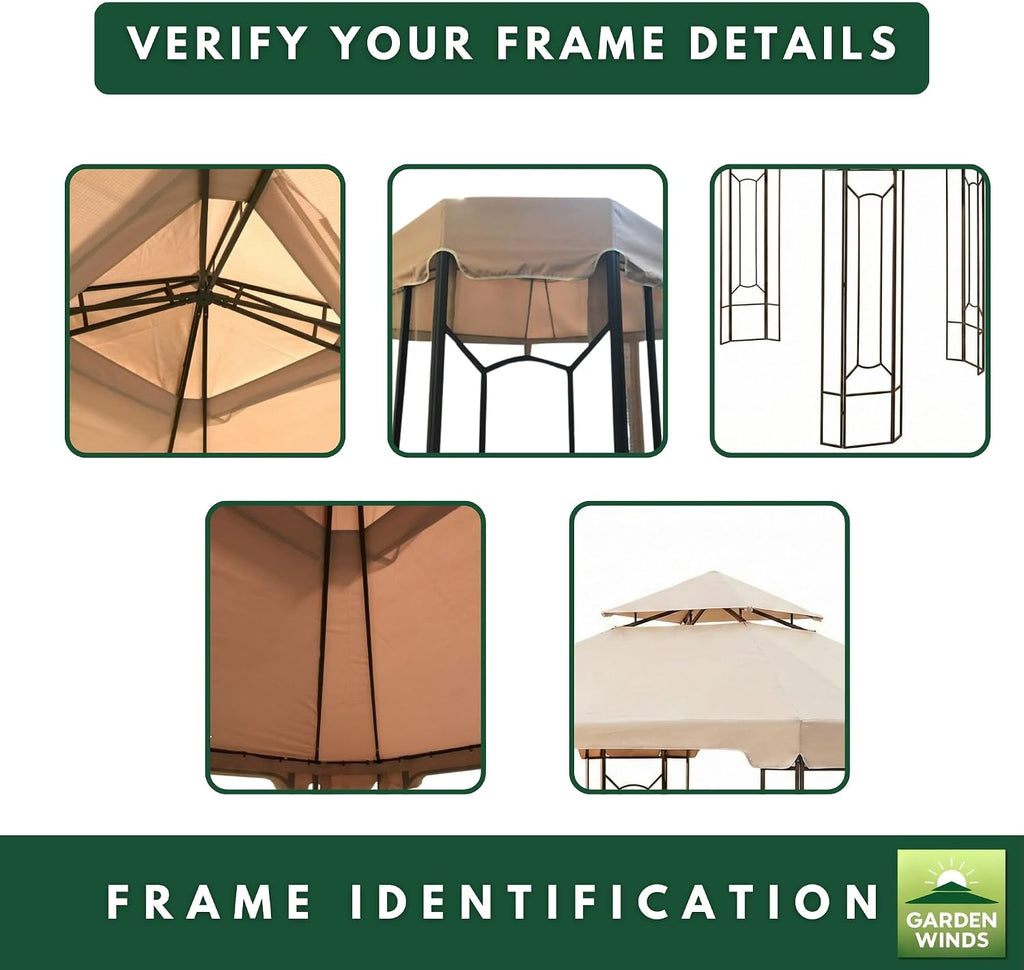 Garden Winds Reinforced Replacement Canopy Top Cover Compatible with The GFS00744A Cottleville 10' x 10' Gazebo - Classic Brown, Riplock 350