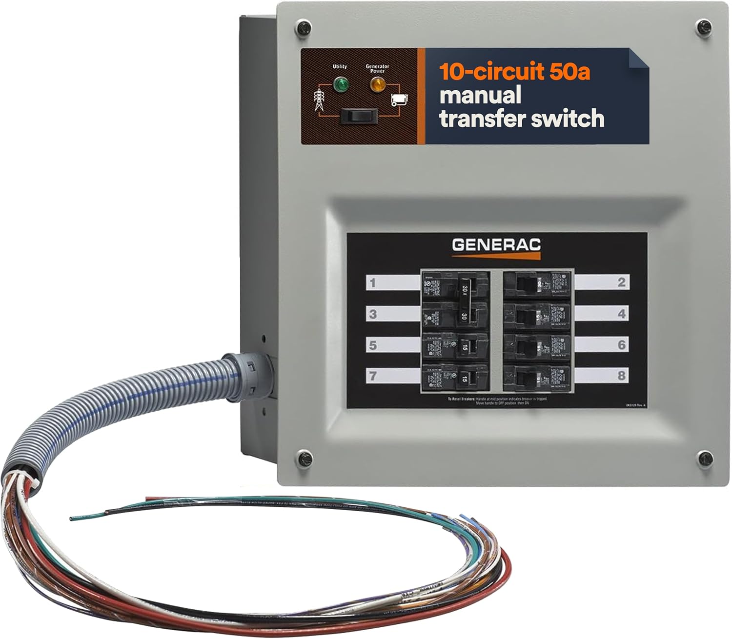 Generac HomeLink 50-Amp Portable Generator Transfer Switch Kit, Upgradeable Manual Transfer Switch, Indoor Pre-Wired Panel, 8-16 Circuits