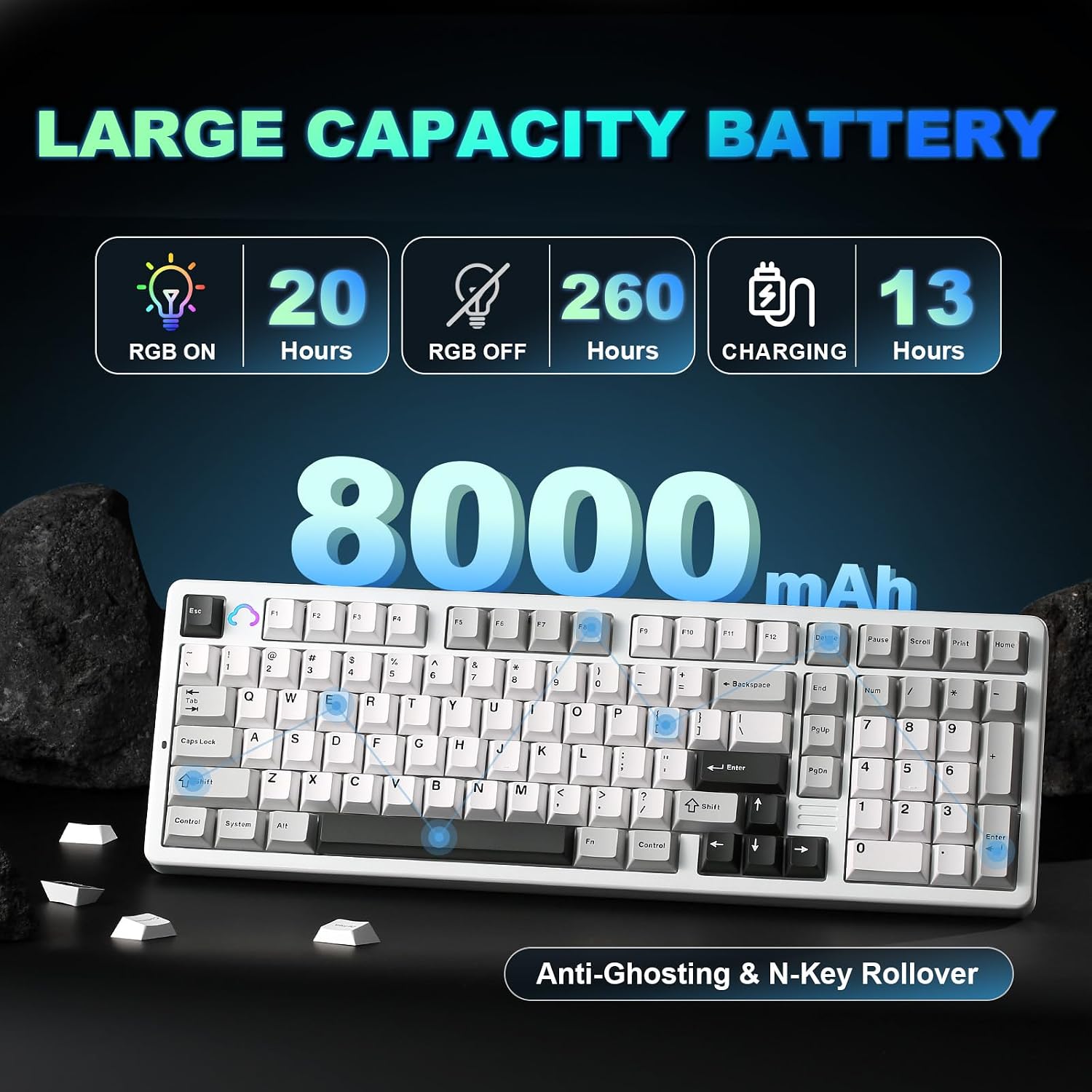 YUNZII AL98 QMK/VIA Wireless Mechanical Gaming Keyboard,Full Aluminum,BT/2.4G/USB-C, Pre-Lubed Hot Swappable Gasket Mount 1800 Layout,RGB Backlit for Win/Mac (White, Cocoa Cream V2 Switch)