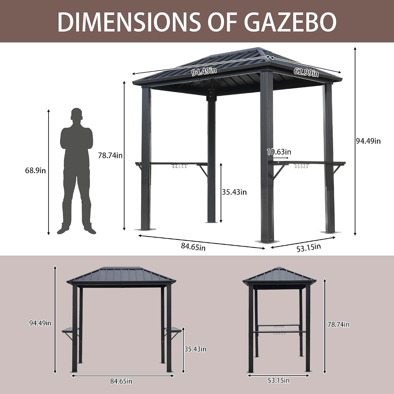 Endark 8x5FT Outdoor Grill Gazebo with Two Metal Shelves,BBQ Gazebo Single Roof with Aluminum Structure and Galvanized Steel Roof, Outdoor Permanent Hardtop Grill Canopy for Patio, Garden, Backyard