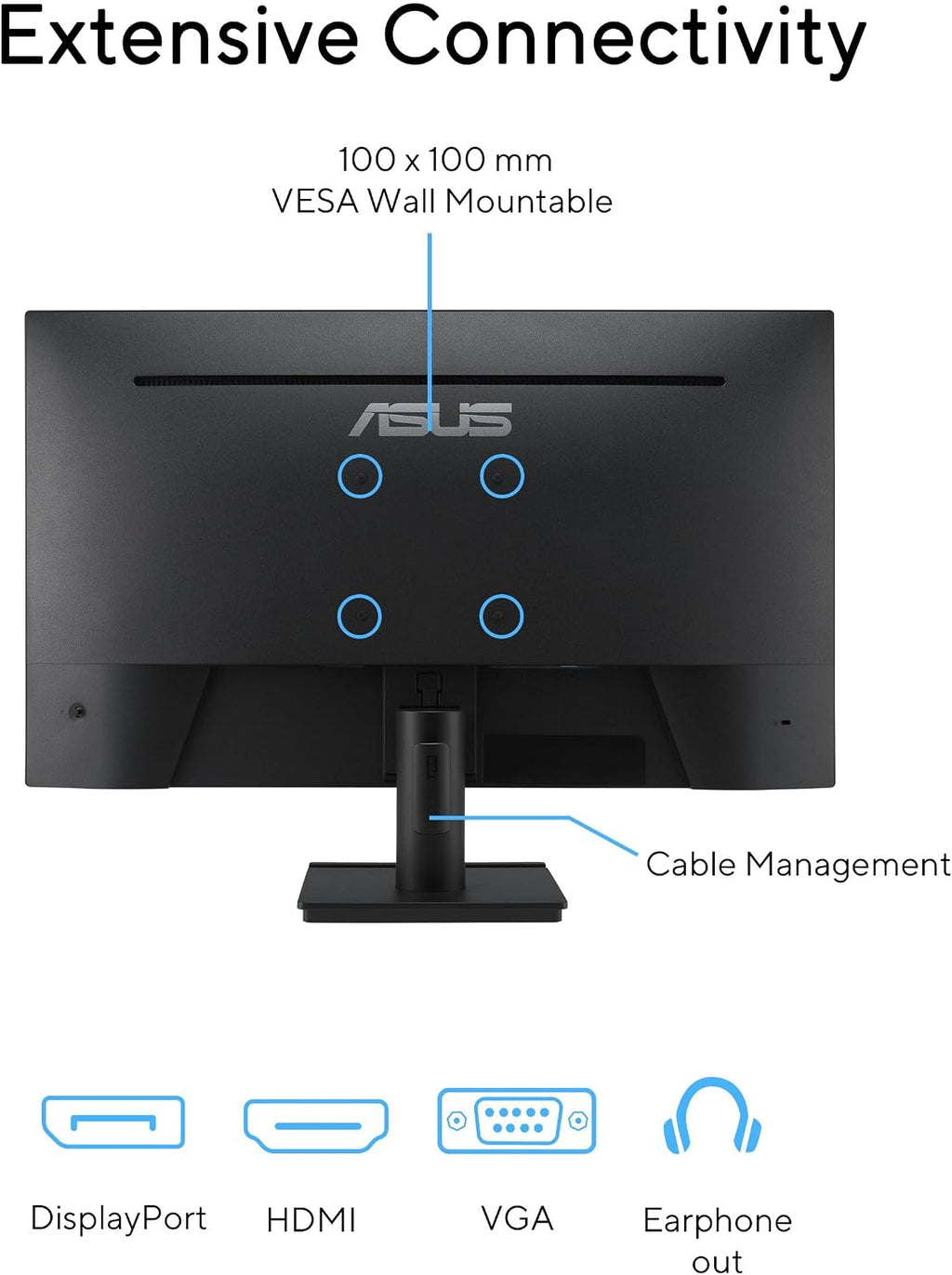 ASUS 27' 1440P Eye Care Monitor (VA27AQ) - IPS, QHD (2560 x 1440), 99% sRGB, Frameless, HDMI, DisplayPort, VGA, 1ms, Speakers, Low Blue Light, Flicker Free, VESA Wall Mountable, 3 yr Warranty