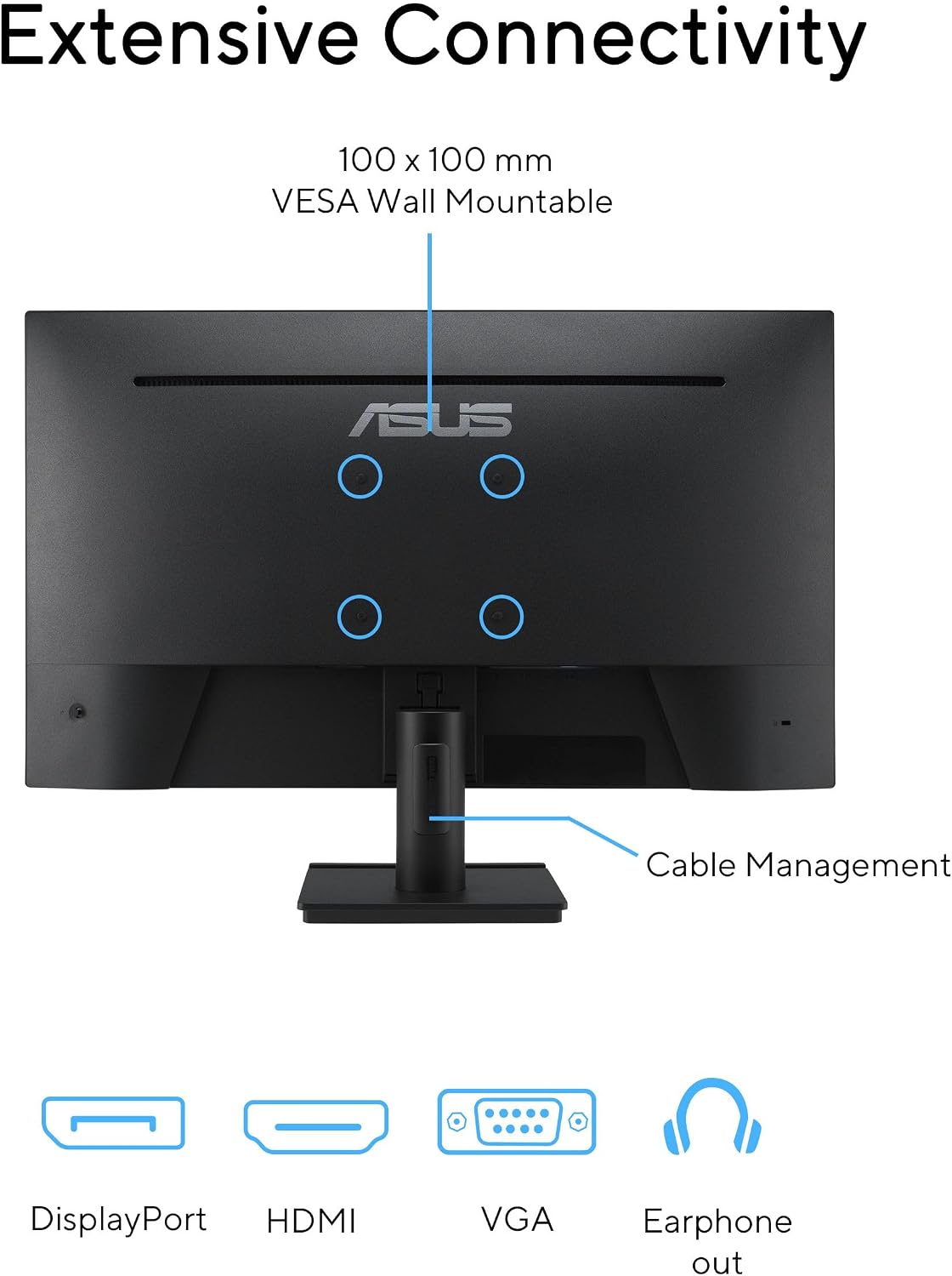 ASUS 27' 1440P Eye Care Monitor (VA27AQ) - IPS, QHD (2560 x 1440), 99% sRGB, Frameless, HDMI, DisplayPort, VGA, 1ms, Speakers, Low Blue Light, Flicker Free, VESA Wall Mountable, 3 yr Warranty