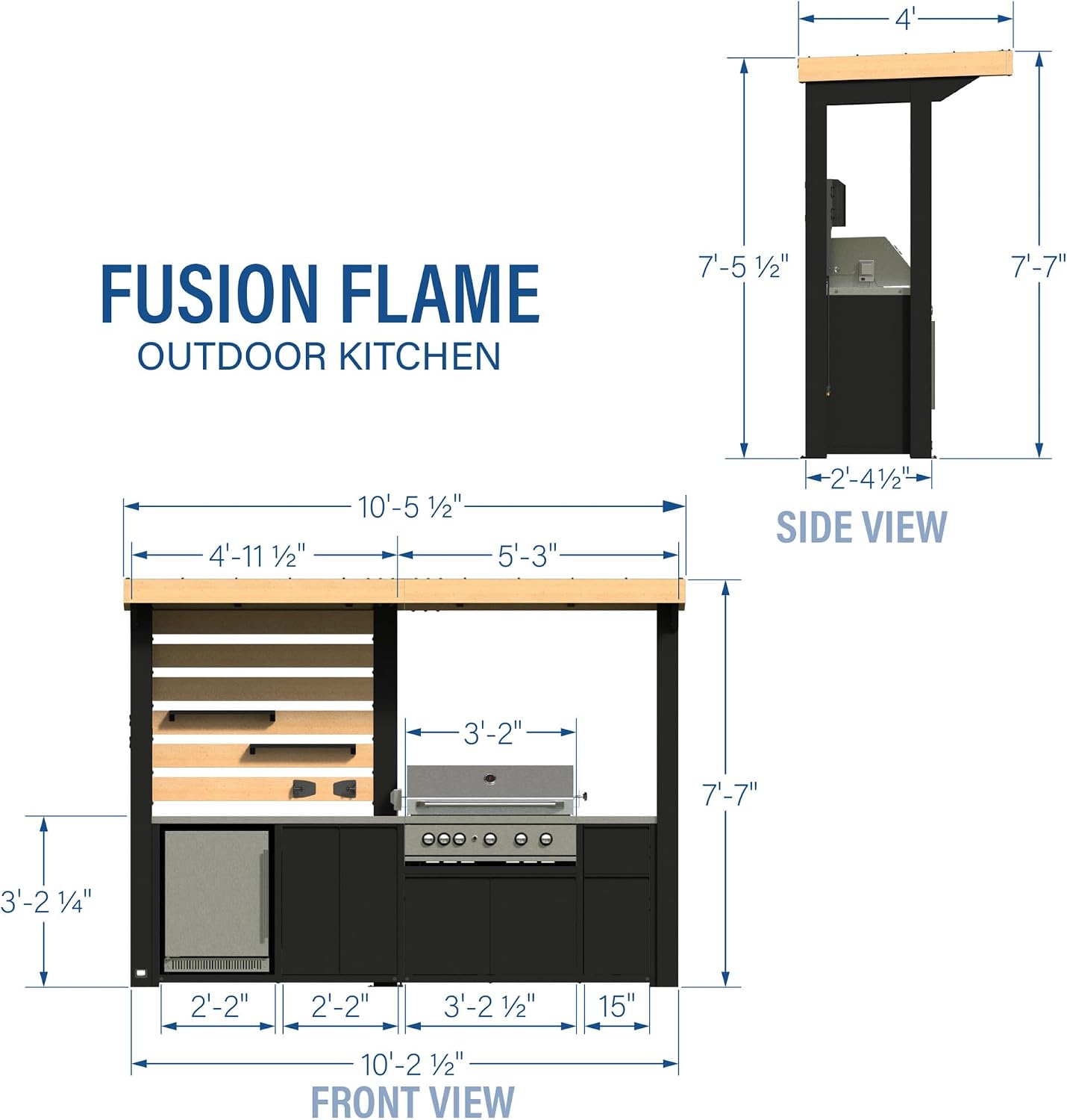 Backyard Discovery Fusion Flame Galvanized Steel Covered Outdoor Kitchen with 5-Burner Stainless, Grill, Refrigerator, Countertop, Storage, and, Roof for All-Season Outdoor Cooking, electric