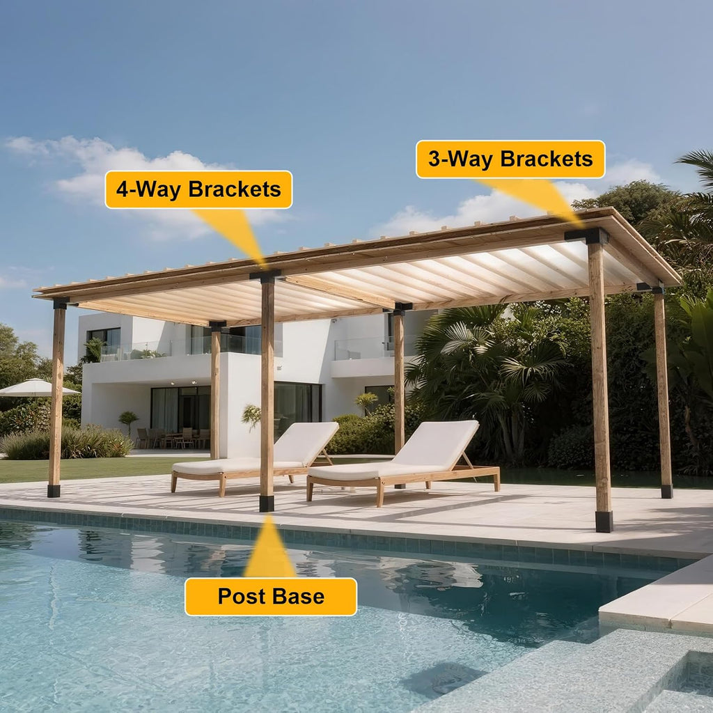Pergola Kit, Pergola Bracket kit for 4'x 4' (Actual 3.5' X 3.5') Lumber, DIY Pergolas Brackets with 3-Way & 4-Way Corner Bracket, Gazebo Brackets Kits for Gardens, Pergolas, Courtyard (12 pc)