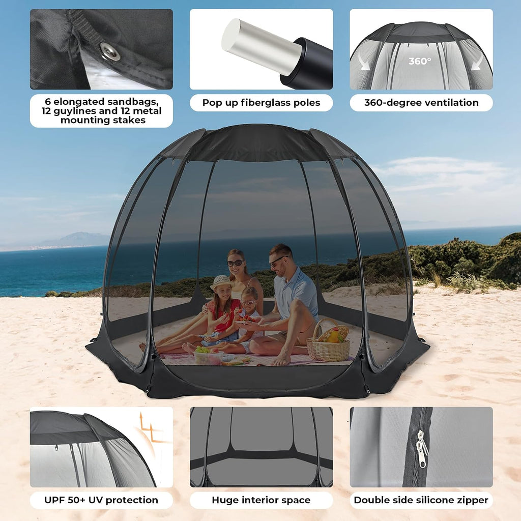 Alvantor® Pop Up Screen House, Outdoor Mosquito Mesh Tent with UV Resistant, Pop Up Canopy Easy Up, Foldable Screen Room for Camping,Backyard, Garden, Patio(Black, 12x12 FT)