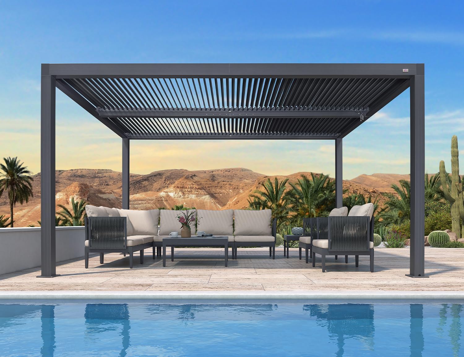 PURPLE LEAF Louvered Pergola 94AS 10' x 14' Outdoor Aluminum Pergola with Adjustable Roof for Deck Backyard Garden Grey Hardtop Gazebo