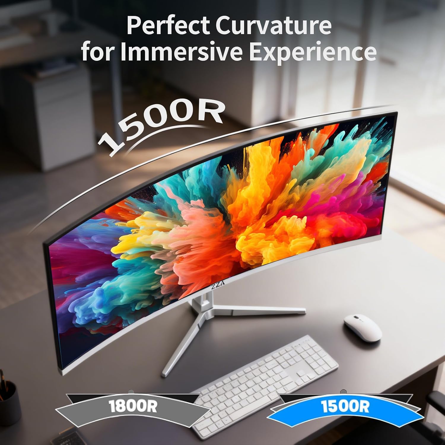 ZZA 34'' Gaming Monitor-165Hz/180Hz WQHD (3440x1440P) Ultrawide 34 White Curved Monitor,FreeSync for Tear-Free Gaming,120% sRGB, HDMI 2.1 & DP 1.4,PBP Mode,Wall Mountable