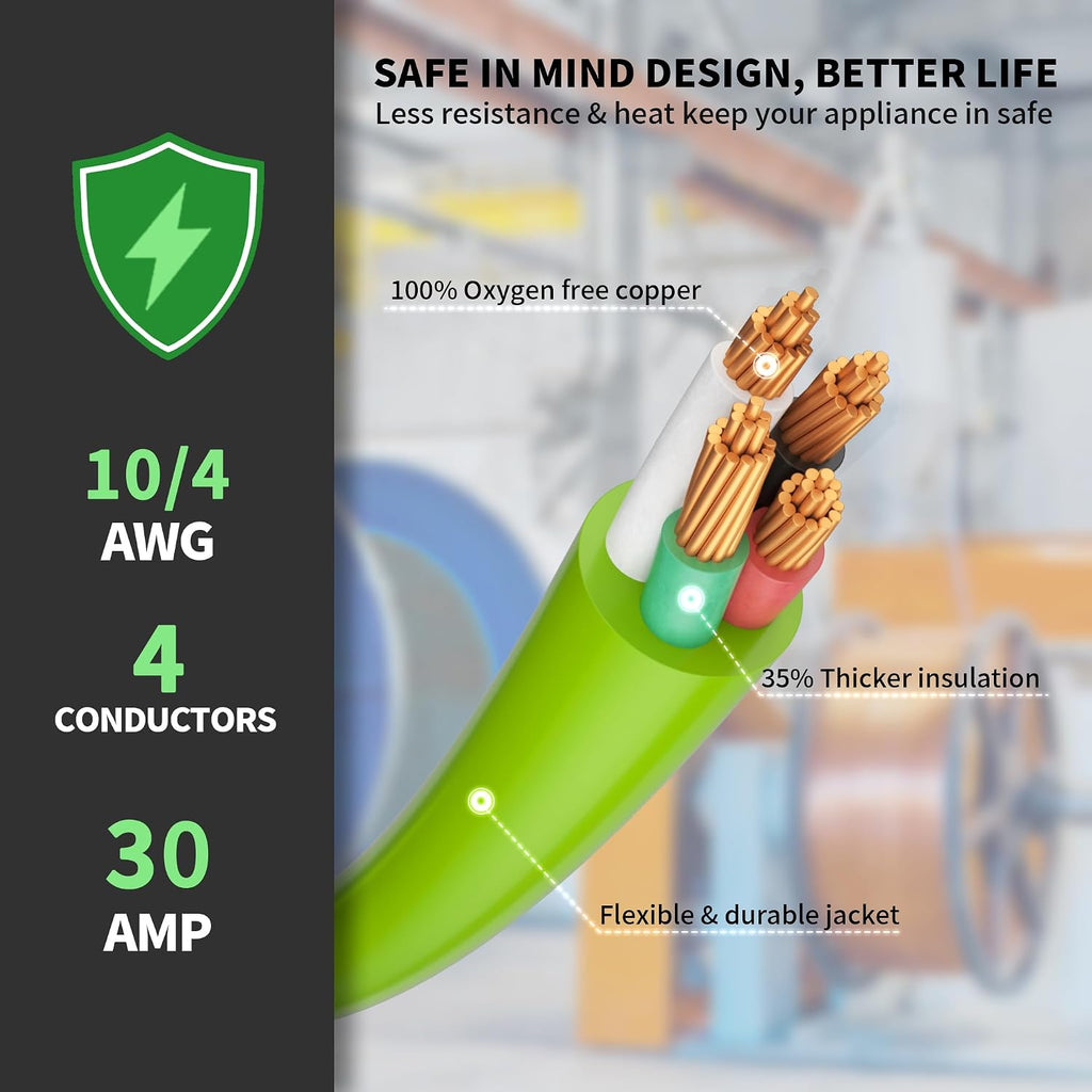 POWGRN 75Feet 30 Amp Generator Extension Cord 4 Prong,Heavy Duty NEMA L14-30P/L14-30R,125/250V 7500W,Green 10 Gauge STW Twist Locking Generator to House Power Cords with Cord Organizer,ETL Listed