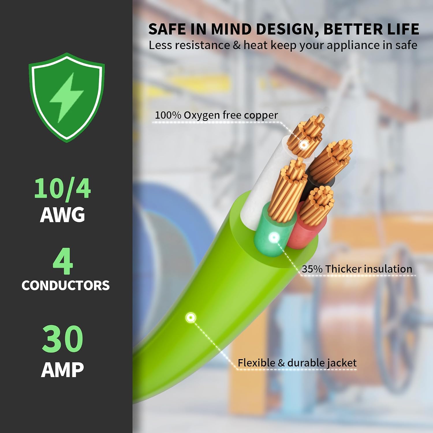 POWGRN 75Feet 30 Amp Generator Extension Cord 4 Prong,Heavy Duty NEMA L14-30P/L14-30R,125/250V 7500W,Green 10 Gauge STW Twist Locking Generator to House Power Cords with Cord Organizer,ETL Listed