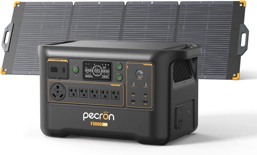 PECRON Portable Power Station F3000LFP with 200W Solar Panel*1, 3072Wh Solar Camping Generator can expand to 10752Wh, 3600W Solar Generator for RV, Home Use, CPAP