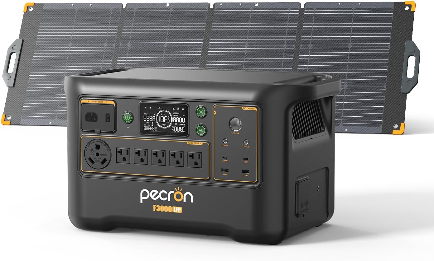 PECRON Portable Power Station F3000LFP with 200W Solar Panel*1, 3072Wh Solar Camping Generator can expand to 10752Wh, 3600W Solar Generator for RV, Home Use, CPAP