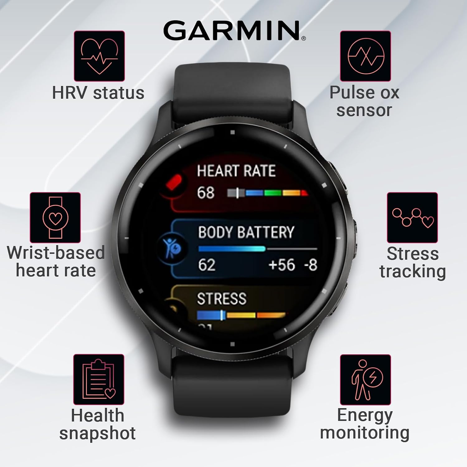Garmin Venu 3 GPS Smartwatch AMOLED Display 45 mm Watch, Advanced Health and Fitness Features, Up to 14 Days of Battery, Wheelchair Mode, Sleep Coach, Black with Black Earbuds Bundle