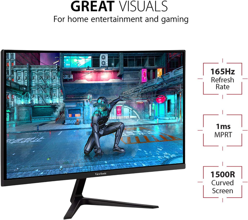 ViewSonic VX2718-2KPC-MHD 27 Inch 1440p Curved Gaming Monitor, 180Hz and 1ms for Smooth Gameplay, FreeSync Premium and Eye Care Technology for Comfortable Viewing, HDMI, and DisplayPort Inputs