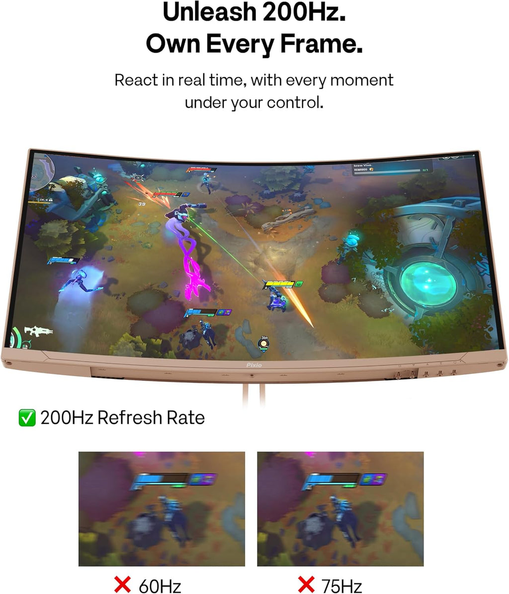 Pixio PXC248 Wave Beige 24 inch 200Hz Refresh Rate FHD 1080p Resolution 1500R Curve Fast VA Panel 1ms GTG Response Time Adaptive Sync HDR Curved Gaming Monitor