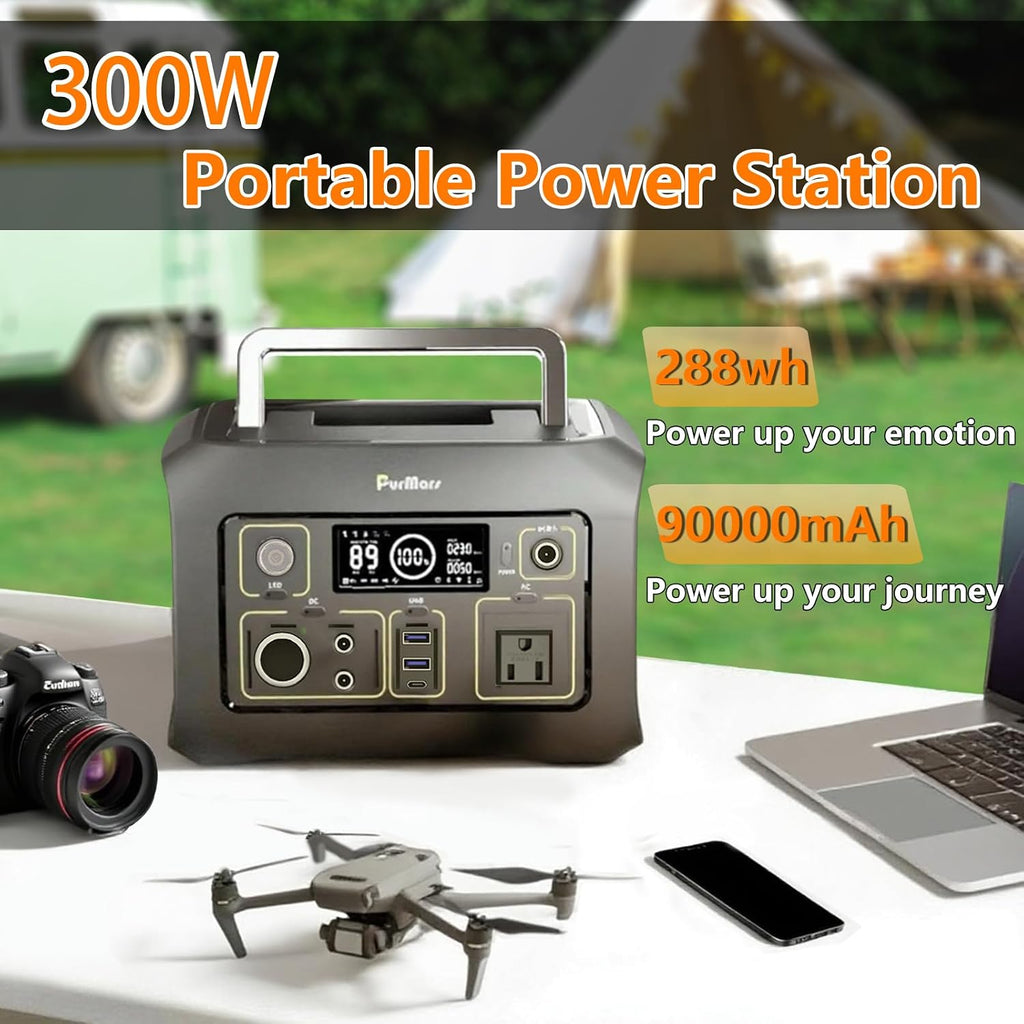 Portable Power Station 300W(Peak 500W),288Wh (90,000mAh) Solar Generator with 110V Pure Sine Wave AC Outlet,lifepo4 Battery Portable Power Bank for Outdoor Camping, Traveling,and Emergencies