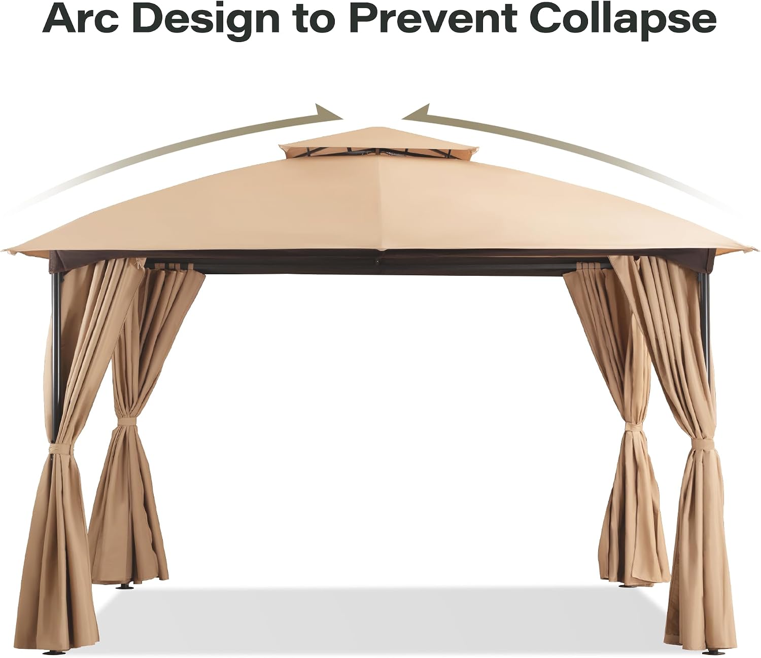 LAUSAINT HOME 10'x10' Patio Arc Gazebo with 50FT String Lights, Outdoor Canopy Tent with Curved Roof Design, Double Tier Top, Khaki