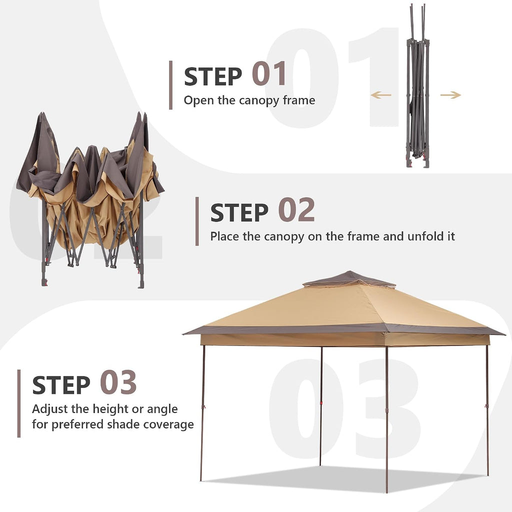 11x11 Pop Up Camping Shelters Tent, Outdoor Tent with Netting, Outdoor Shelters for Backyard, Screen House with Wheeled Cover Bag, Brown.
