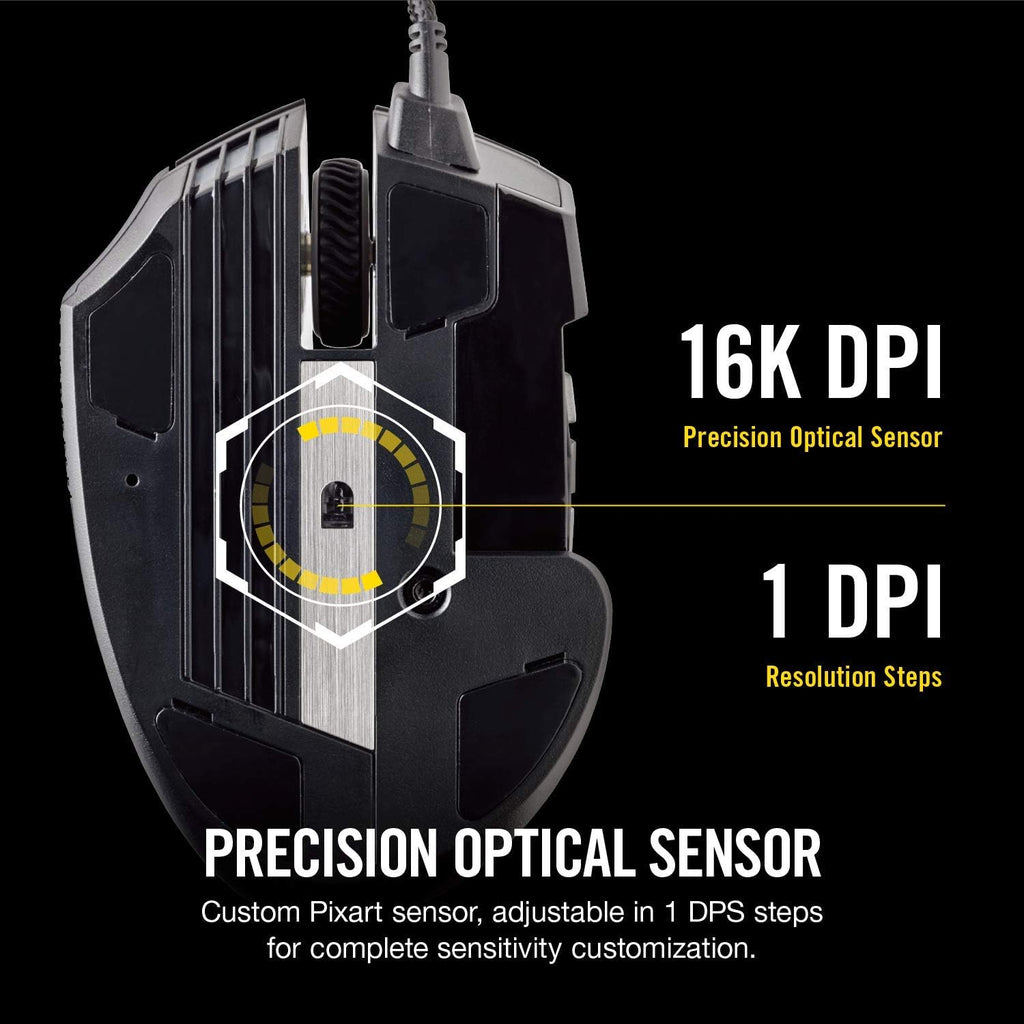 Corsair Scimitar Pro RGB Optical MMO Gaming Mouse (16,000 DPI Optical Sensor, 12 Programmable Side Buttons, 4-Zone RGB Multicolour Lighting, On-Board Storage) - Black