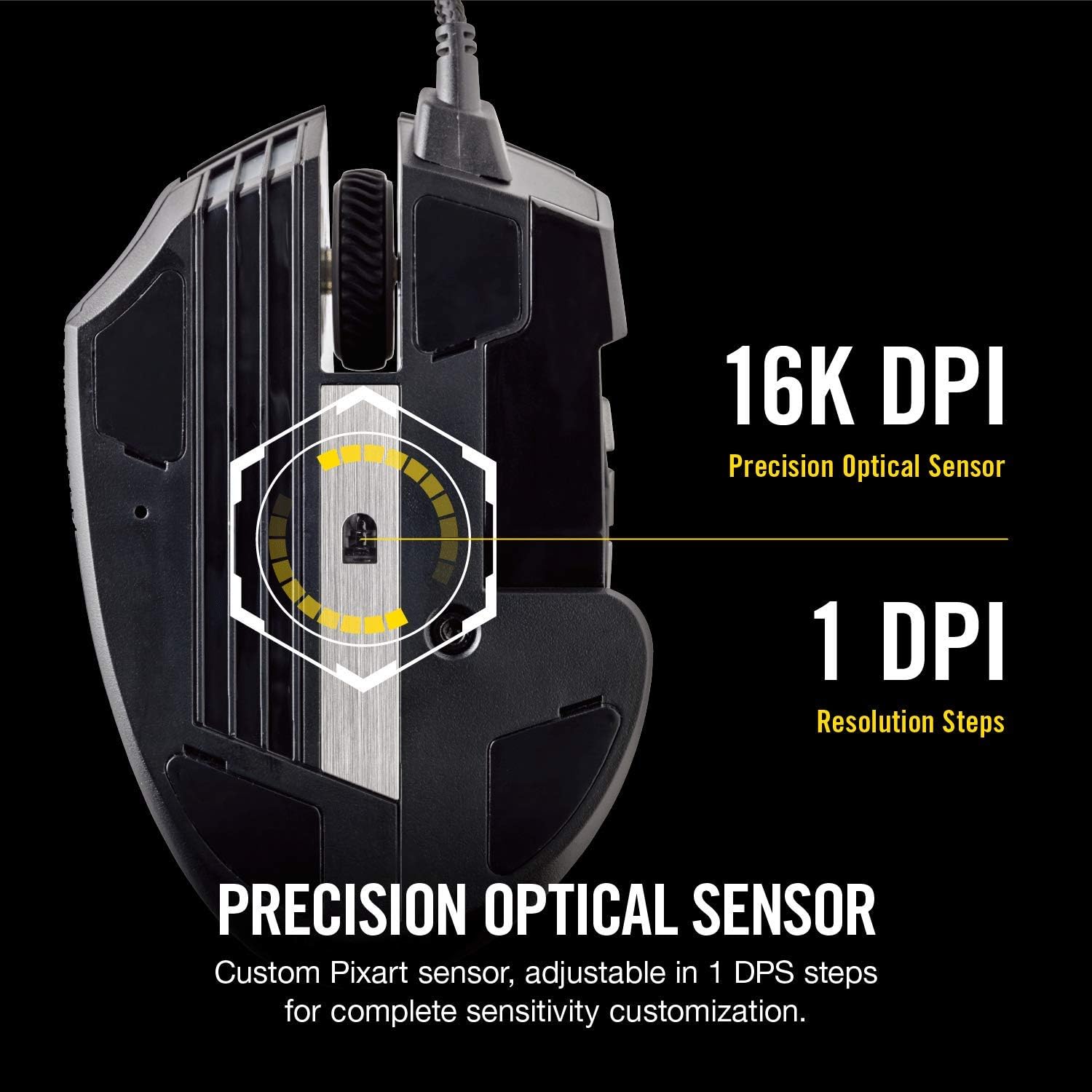 Corsair Scimitar Pro RGB Optical MMO Gaming Mouse (16,000 DPI Optical Sensor, 12 Programmable Side Buttons, 4-Zone RGB Multicolour Lighting, On-Board Storage) - Black