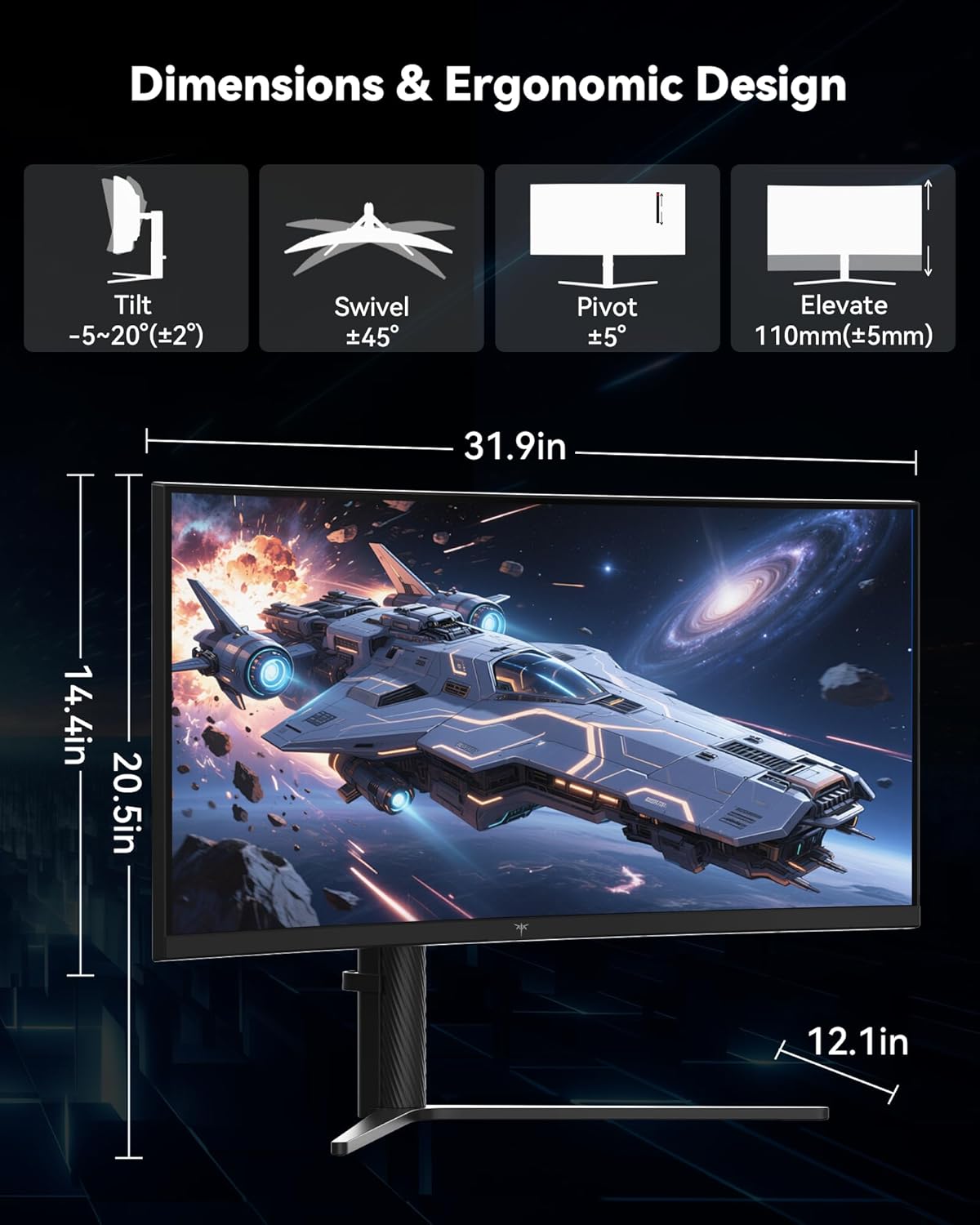 KTC 34 Inch UWQHD Curved Gaming Monitor, 3440x1440 Ultrawide PC Monitor 1500R, 180Hz 21:9 Display, Adaptive Sync, 1ms MPRT, 4000:1 Contrast, Tilt/Swivel/Pivot/Height Adjustment, HDMI2.0 & DP1.4,H34S5
