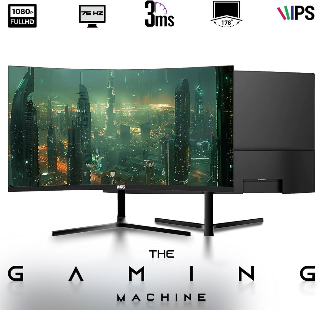 MTG Dual 24' Curved Monitor Full HD 1080P Frameless Screen, HDMI DP USB Audio, Low Motion Blur, VESA Mount, Wireless Keyboard Mouse Combo, Computer Monitor for Gaming, Home and Office