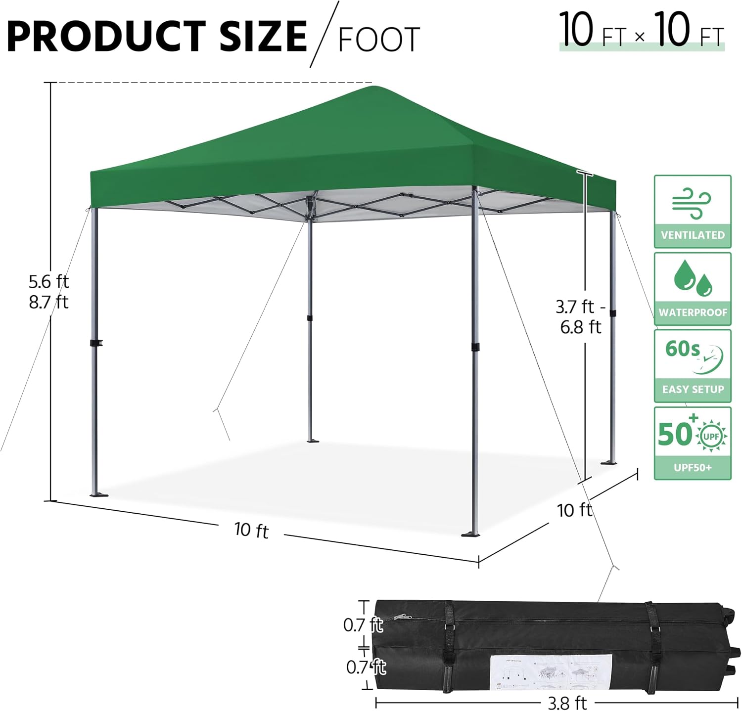Yaheetech 10x10 Pop Up Canopy Easy Set-up Tent, Portable Outdoor Canopy Instant Tent, Commercial Gazebo with Wheeled Carry Bag & 4 Sandbags for Home, Party & Outdoor Activities, Dark Green