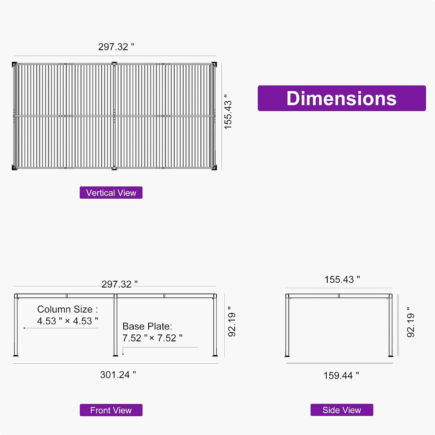 PURPLE LEAF Huge Louvered Pergola 92KS 13' x 25' with Integrated Solar LED Strip Light and Control Panel Adjustable Aluminum Roof Large Pergolas for Outdoor Patio Deck Gray