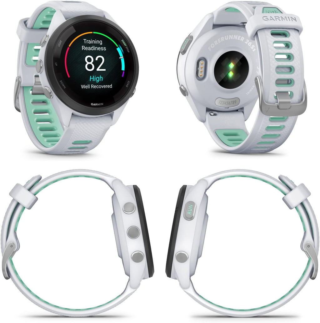 Garmin Forerunner 265S Music GPS Running 42 mm Smartwatch, Whitestone with AMOLED 1.1in Touchscreen Display White Earbuds Bundle, White +Wht EarBuds