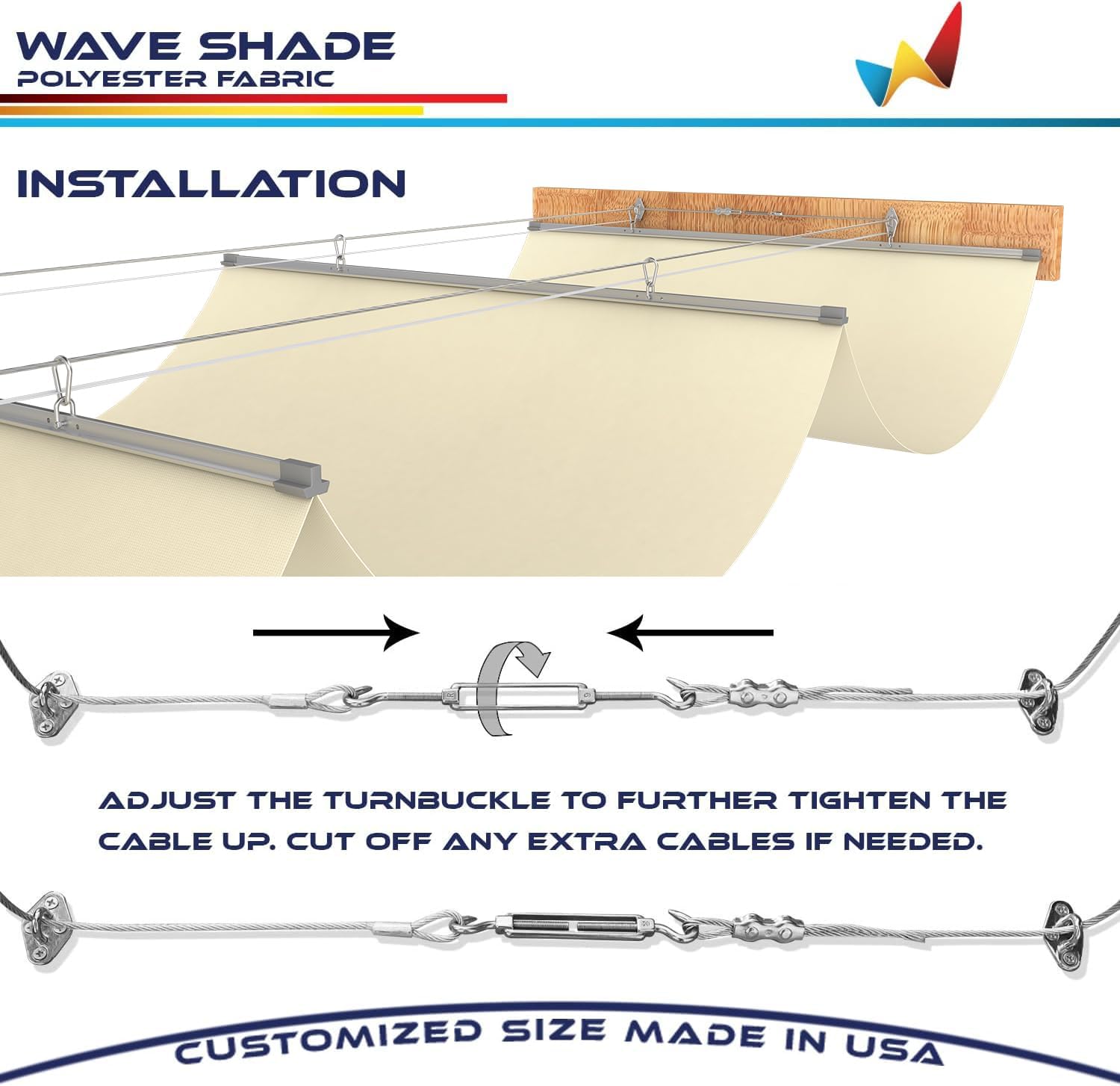 Windscreen4less 3' x 4' Waterproof Retractable Sun Shade Canopy Cover Sliding Wave Shade Sail for Pergola Patio Deck Yard Gazebo Outdoor (Beige)