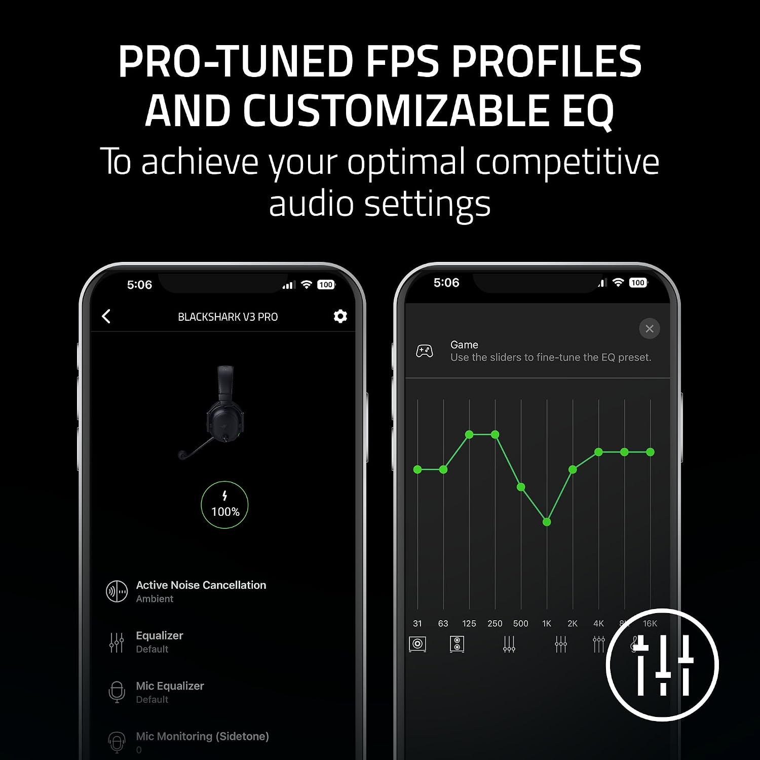 Razer BlackShark V3 Pro Wireless ANC Gaming Headset for PC: Full Band Mic - 50mm Drivers - 2.4 GHz, Bluetooth, USB, 3.5mm - Works with Mac, PS5, Nintendo Switch, Smartphone - Black (Renewed)