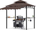 8'X 8' Grill Gazebo with Extra Side Awning, Double Tiered BBQ Gazebos Heavy-Duty Steel Frame Awning with 2 Side Shelves 6 Hooks, Outdoor Pergolas Awnings Tent for Patio Deck Backyard BBQ Party