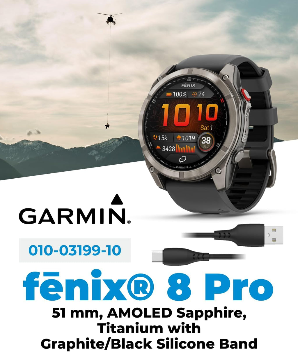 Garmin Fenix 8 Pro 51mm AMOLED Sapphire Premium Connected Multisport GPS Smartwatch, inReach Technology, Titanium with Graphite Silicone Band w/White Earbuds Bundle