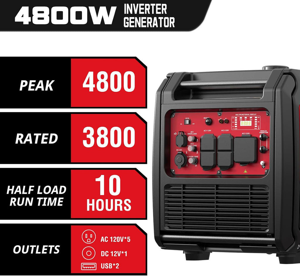 PowerSmart 4800-Watt Portable Inverter Generator with Wheels Handle Kit, CO Protect, Quiet, Camping, RV-Ready, Home use
