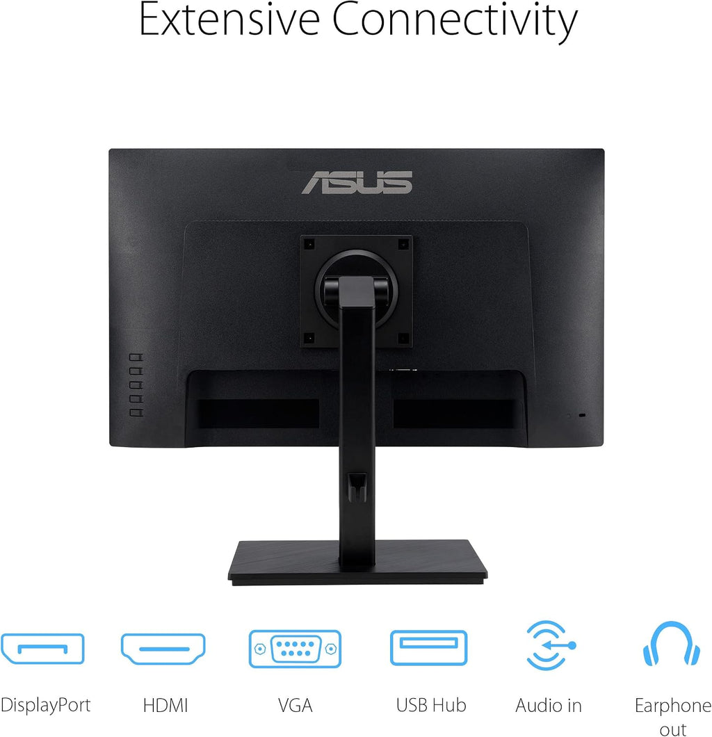 ASUS 27' 1080P Monitor (VA27EQSB) - Full HD, IPS, 75Hz, Adaptive-Sync, Speakers, Eye Care, Low Blue Light, Flicker Free, DisplayPort, HDMI, USB Hub, D-Sub, Frameless, Wall Mountable, Height Adjustable