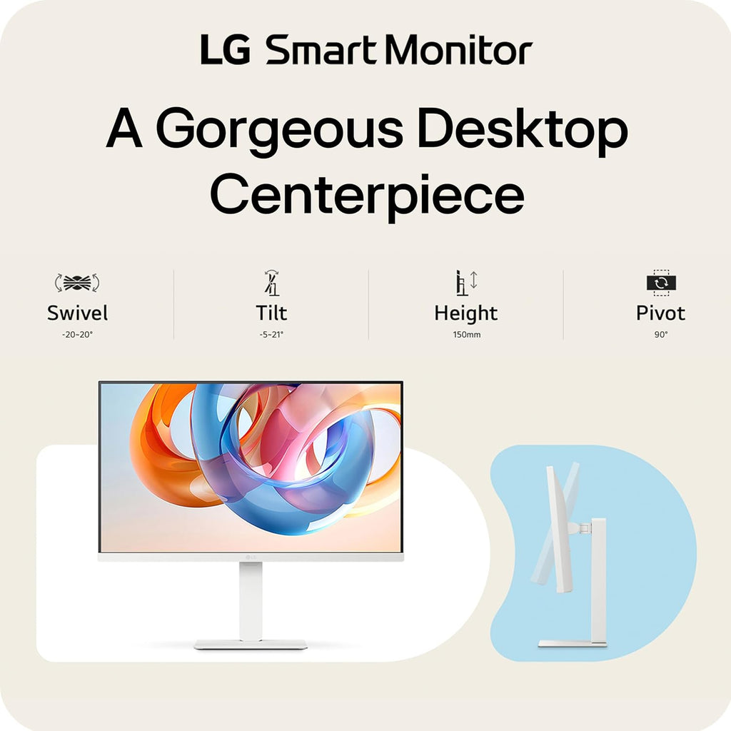 LG 27U730SA-W 27-Inch Smart 4K UHD (3840 x 2160) IPS Computer Monitor, HDR10, Built-in Speaker, Screen Share, Bluetooth, Remote Control, HDMI, USB Type-C PD 65W, Tilt/Height/Swivel/Pivot Stand, White