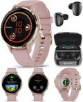 Garmin Venu 3S GPS Smartwatch, AMOLED Display 41 mm Watch, Advanced Health and Fitness Features, Up to 10 Days of Battery, Sleep Coach, Dust Rose with Black Earbuds Bundle