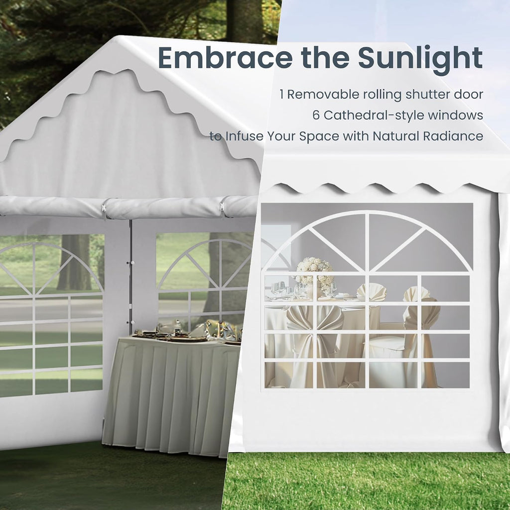 PHI VILLA 16x20 Outdoor Heavy Duty Party Tent, Large Party Canopy Wedding Event Tent with Removable Sidewalls & 3 Storage Bags for Patio Outdoor Garden Events, White