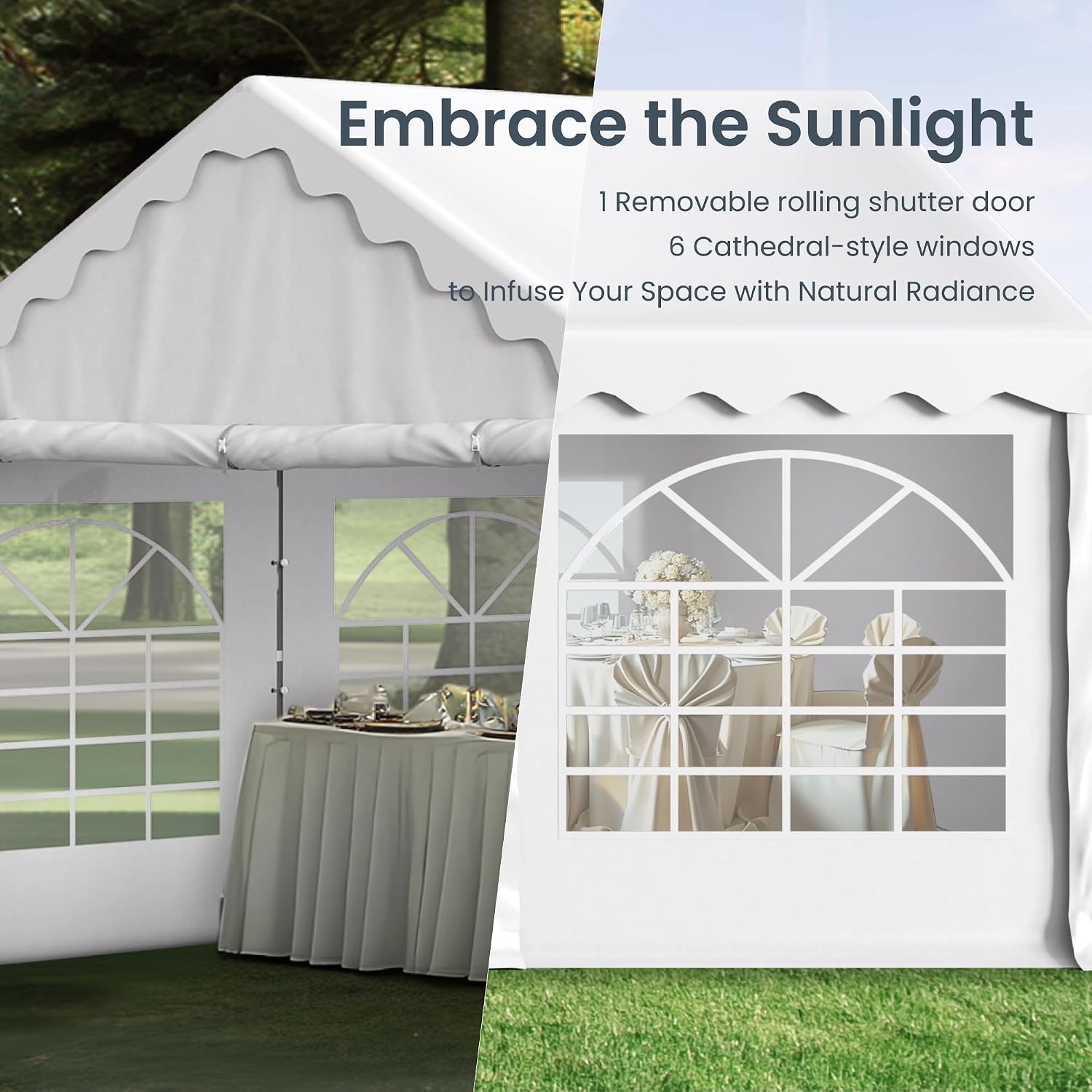 PHI VILLA 16x20 Outdoor Heavy Duty Party Tent, Large Party Canopy Wedding Event Tent with Removable Sidewalls & 3 Storage Bags for Patio Outdoor Garden Events, White