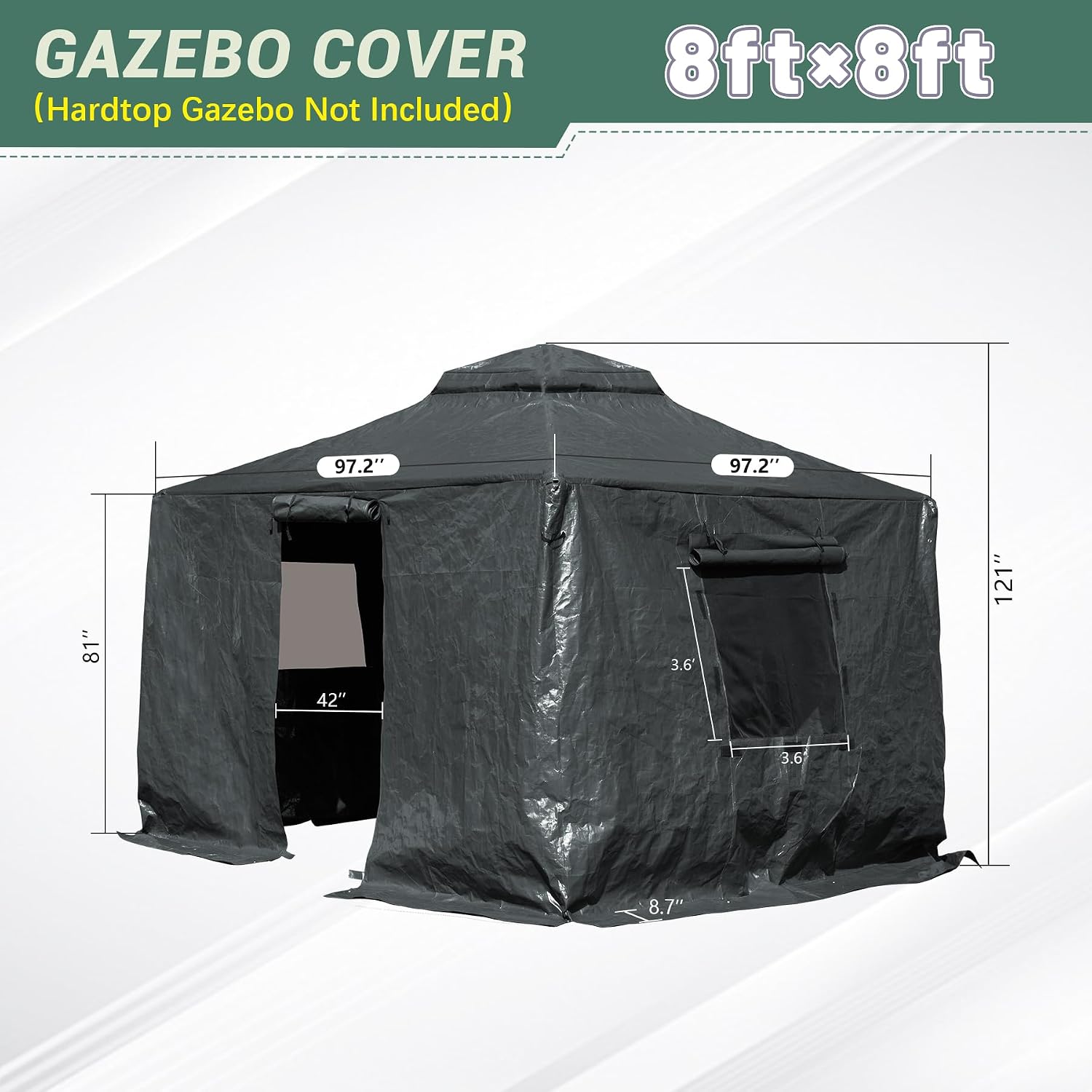 Domi 8' x 8' Winter Gazebo Cover for Hardtop Gazebos, Universal Gazebo Cover with Sidewalls and Mesh Windows, All Season Waterproof Enclosed Cover for Outdoor, Gray