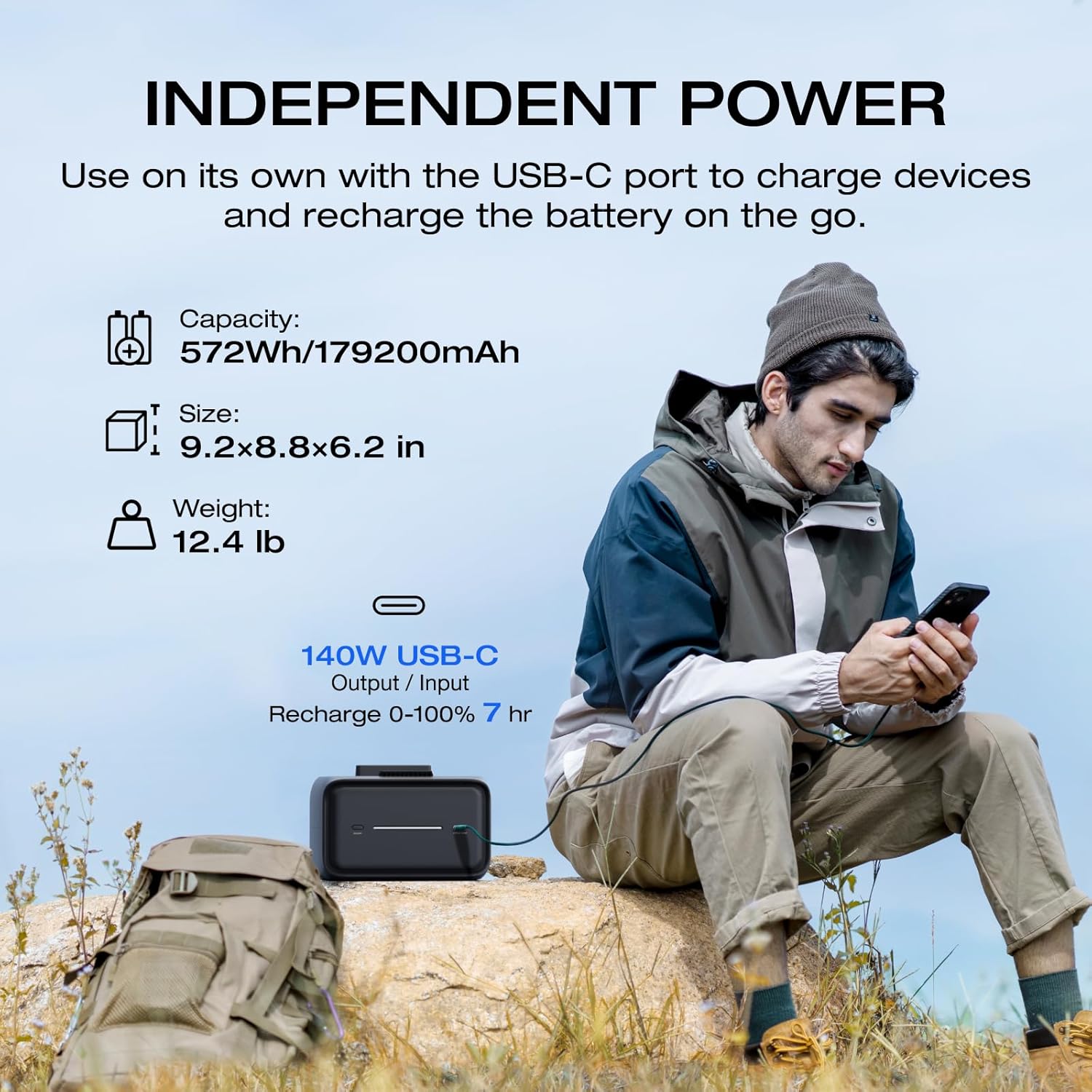 EF ECOFLOW River 3 Plus Portable Power Station Extra Battery EB600, 572Wh Expansion LiFePO4 (LFP) Battery with 10-Year Lifespan, Built-in 140W USB-C Port for Charging/Discharging, Use Independently