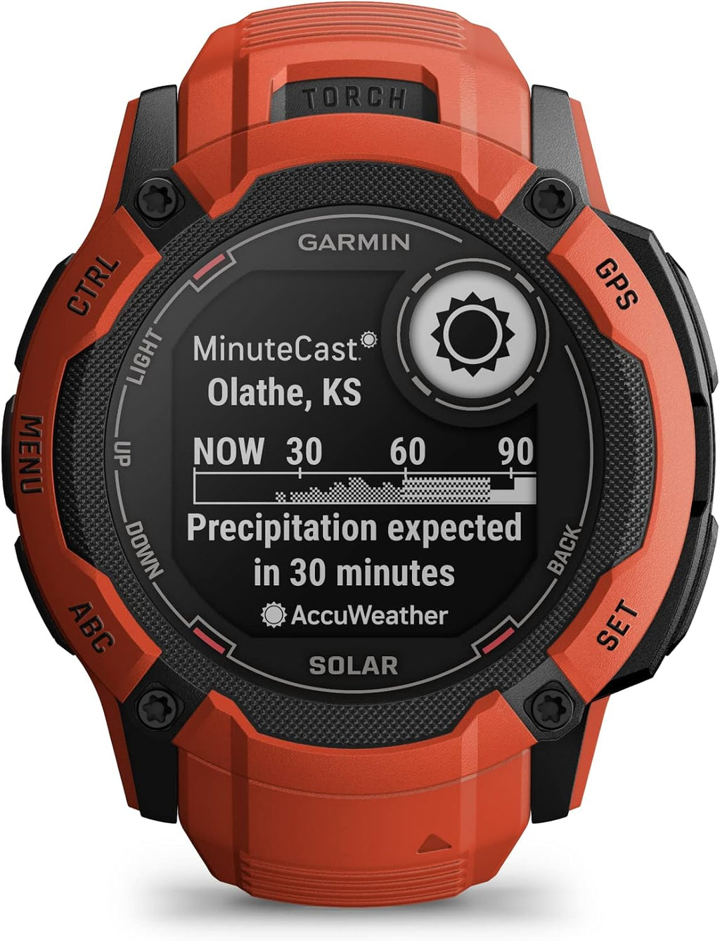 Garmin Instinct 2X Solar, Rugged GPS Smartwatch, Built-in Flashlight, Solar Charging Capability, Multi-Band GNSS, Flame Red