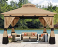 ABCCANOPY 10x12 Outdoor Gazebo, Double Roof Patio Gazebo with Shade Curtains, Beige