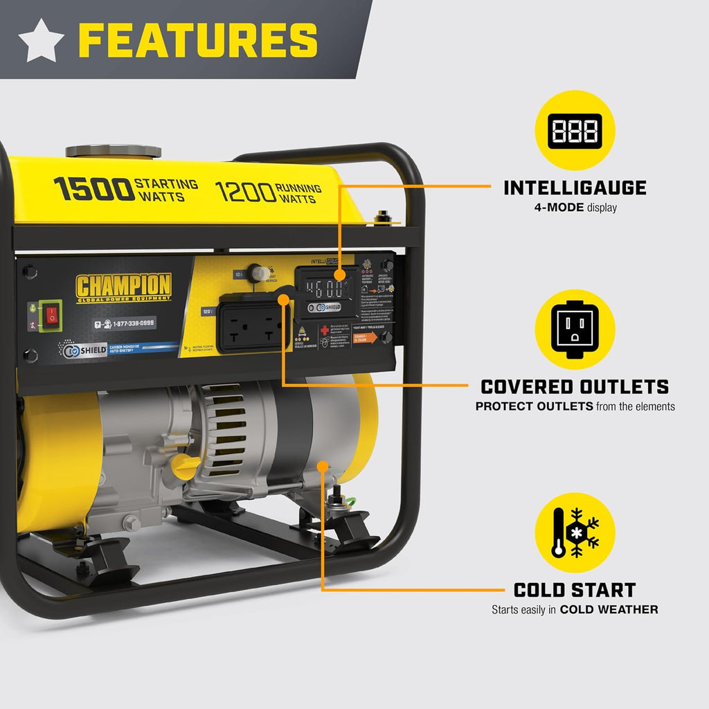 Champion Power Equipment 1500-Watt Portable Generator with CO Shield